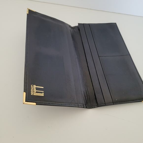 Dunhill Checkbook Card Slim Bill Holder Wallet Black Bifold Leather Croc Vintage - Picture 3 of 11